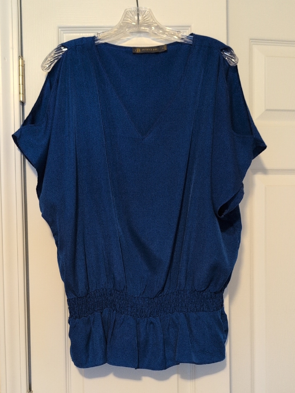 Outback Red Blue V-Neck Cold Shoulder Blouse